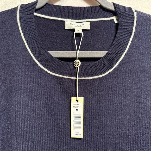 Max Studio Navy Top with White Accents - Picture 2 of 4